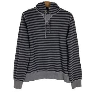 NWOT CROSSLEY Hoodie Sweatshirt Top L ITALY Grey Black Stripe Cotton Long-Sleeve